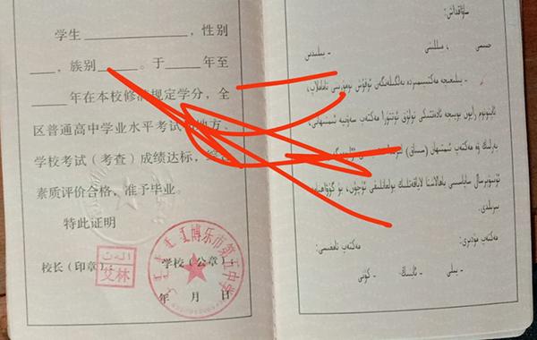 新疆2003年高中毕业证内页模板
