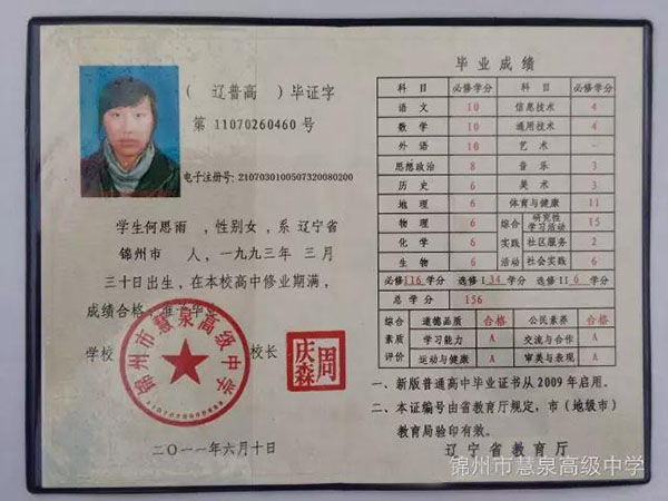 2004年抚顺市四方高级中学高中毕业证样本及编号