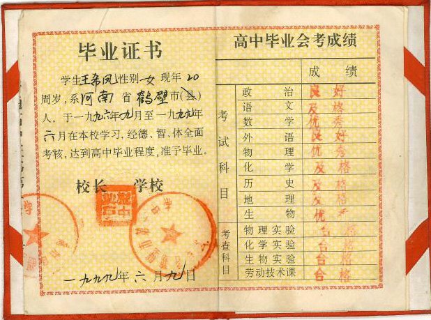 信阳市高中毕业证样本、图片、模板【免费下载】